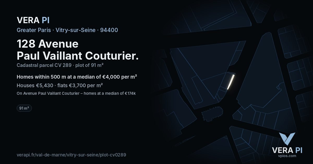 128 Avenue Paul Vaillant Couturier, Vitry-sur-Seine at night – the plot lit, the parcels around coloured by the prices near them