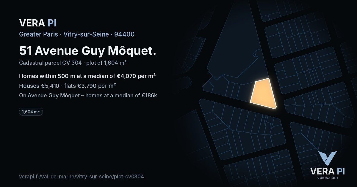 51 Avenue Guy Môquet, Vitry-sur-Seine at night – the plot lit, the parcels around coloured by the prices near them