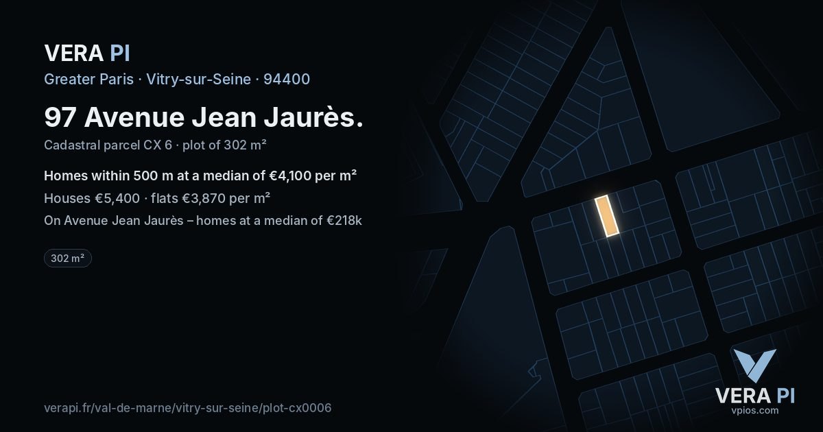 97 Avenue Jean Jaurès, Vitry-sur-Seine at night – the plot lit, the parcels around coloured by the prices near them