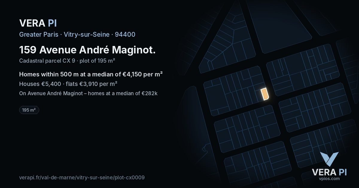 159 Avenue André Maginot, Vitry-sur-Seine at night – the plot lit, the parcels around coloured by the prices near them