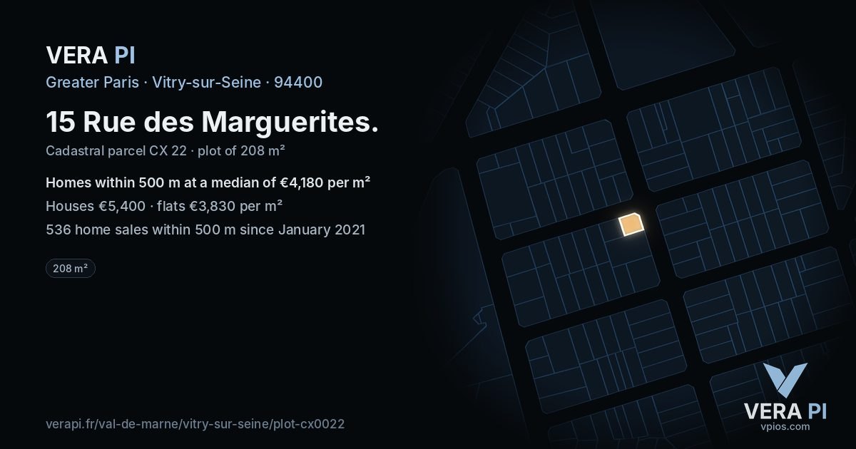 15 Rue des Marguerites, Vitry-sur-Seine at night – the plot lit, the parcels around coloured by the prices near them