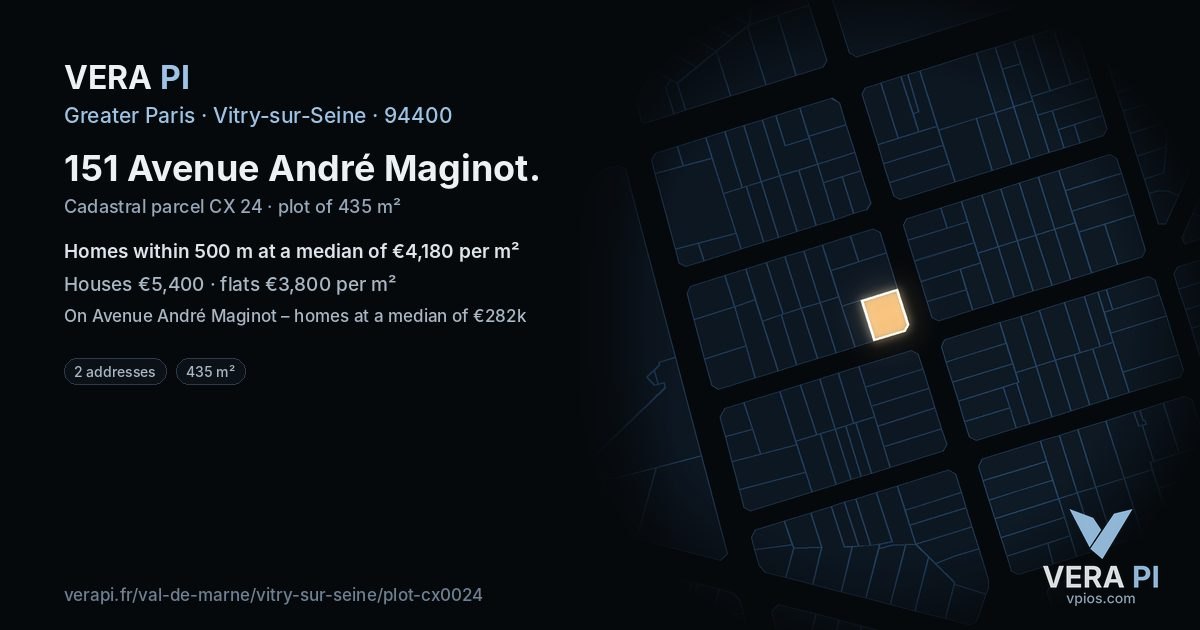 151 Avenue André Maginot, Vitry-sur-Seine at night – the plot lit, the parcels around coloured by the prices near them