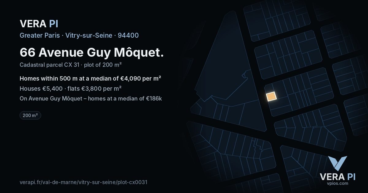 66 Avenue Guy Môquet, Vitry-sur-Seine at night – the plot lit, the parcels around coloured by the prices near them