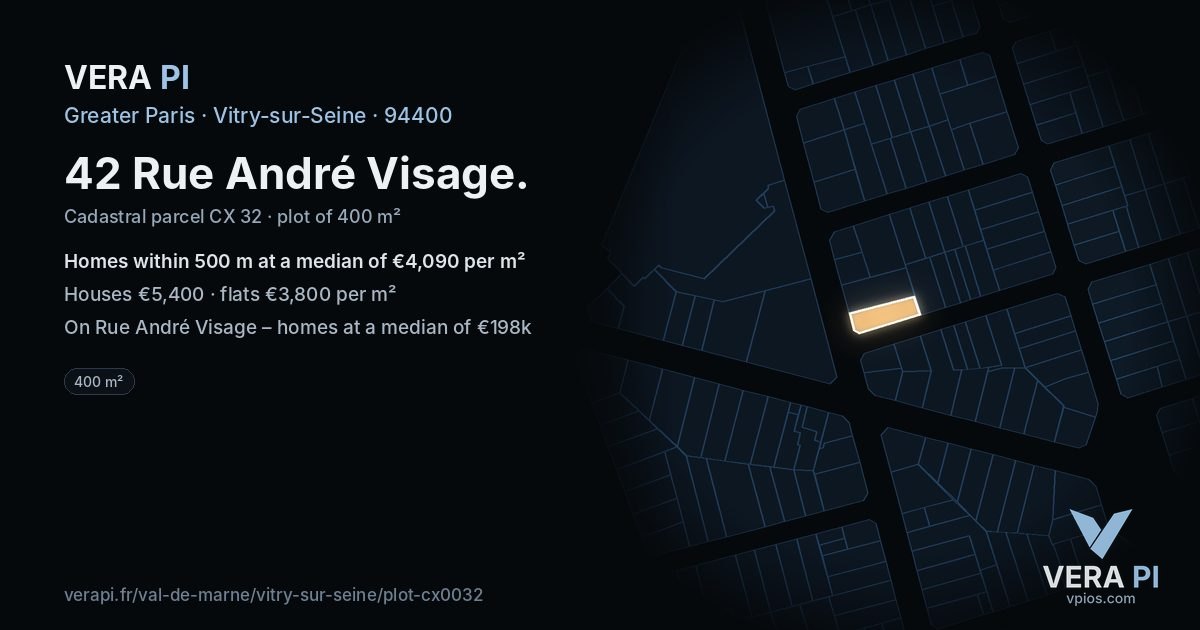 42 Rue André Visage, Vitry-sur-Seine at night – the plot lit, the parcels around coloured by the prices near them