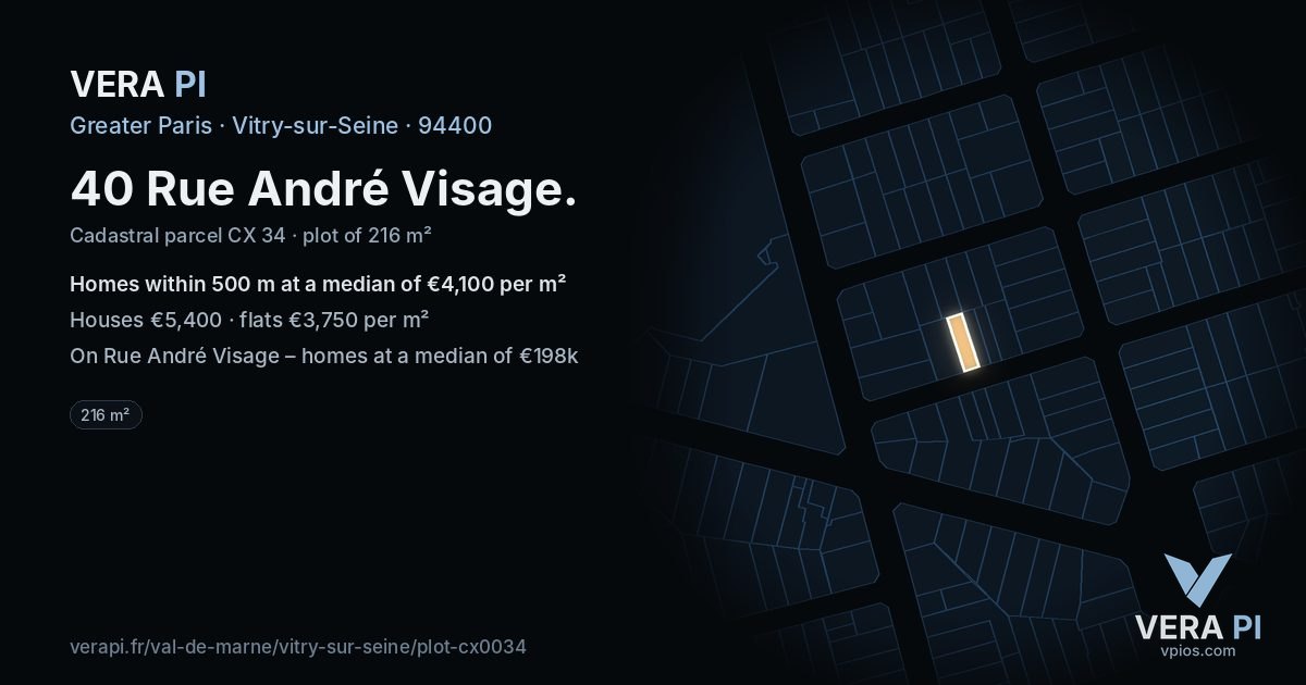 40 Rue André Visage, Vitry-sur-Seine at night – the plot lit, the parcels around coloured by the prices near them