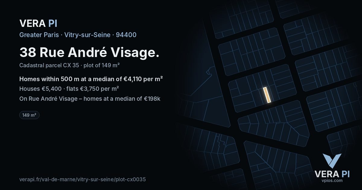 38 Rue André Visage, Vitry-sur-Seine at night – the plot lit, the parcels around coloured by the prices near them