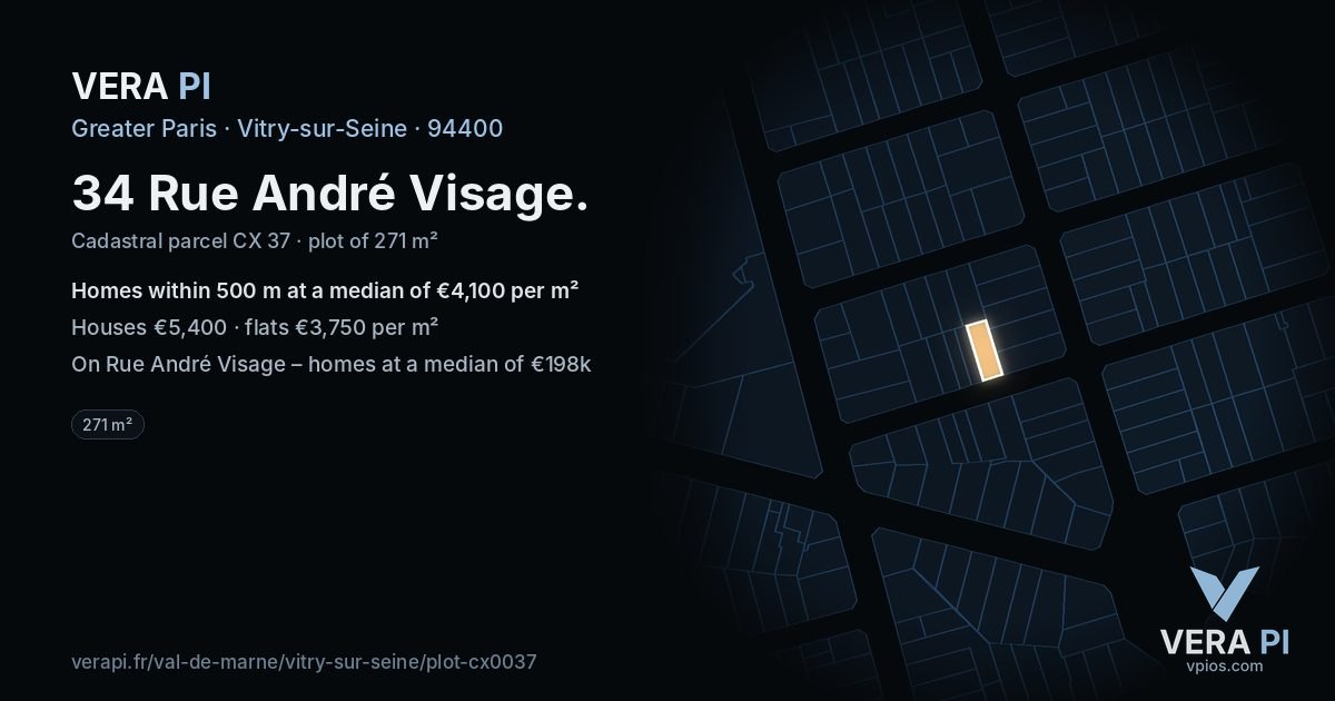 34 Rue André Visage, Vitry-sur-Seine at night – the plot lit, the parcels around coloured by the prices near them