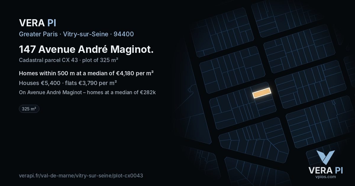 147 Avenue André Maginot, Vitry-sur-Seine at night – the plot lit, the parcels around coloured by the prices near them