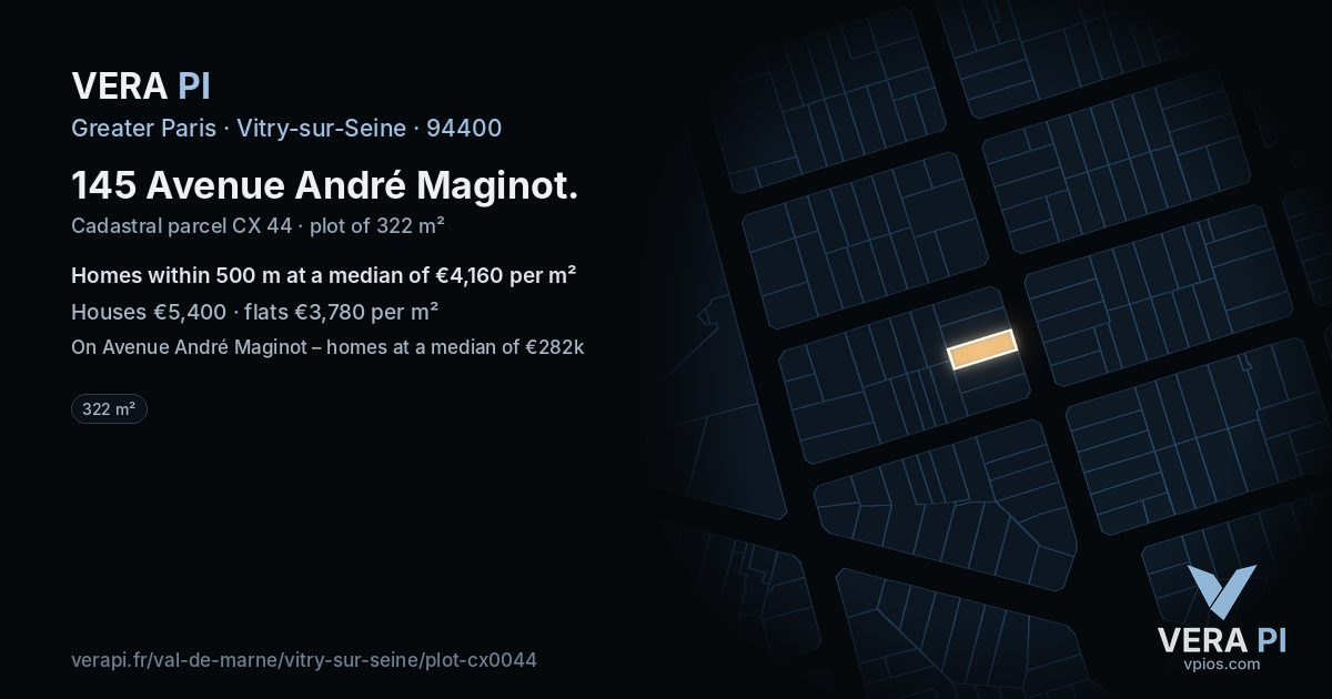 145 Avenue André Maginot, Vitry-sur-Seine at night – the plot lit, the parcels around coloured by the prices near them