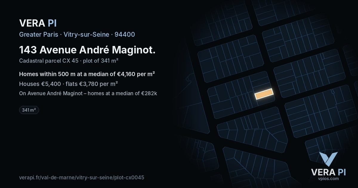 143 Avenue André Maginot, Vitry-sur-Seine at night – the plot lit, the parcels around coloured by the prices near them