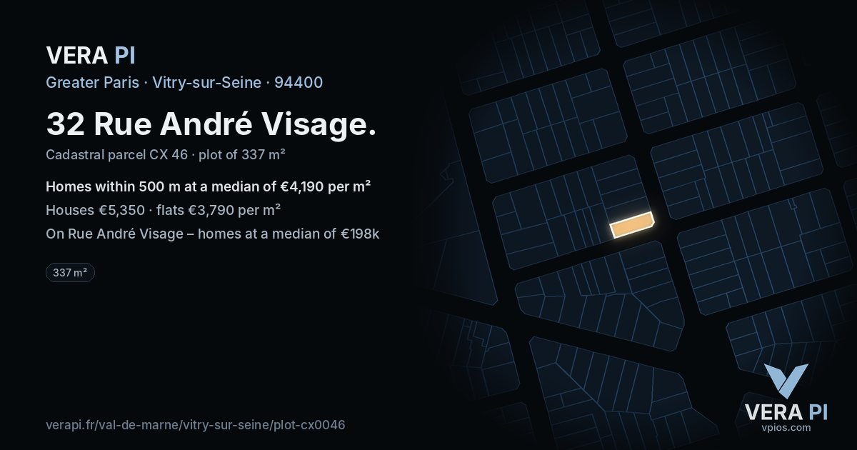 32 Rue André Visage, Vitry-sur-Seine at night – the plot lit, the parcels around coloured by the prices near them