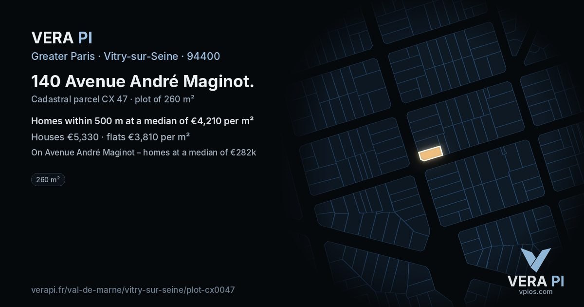 140 Avenue André Maginot, Vitry-sur-Seine at night – the plot lit, the parcels around coloured by the prices near them