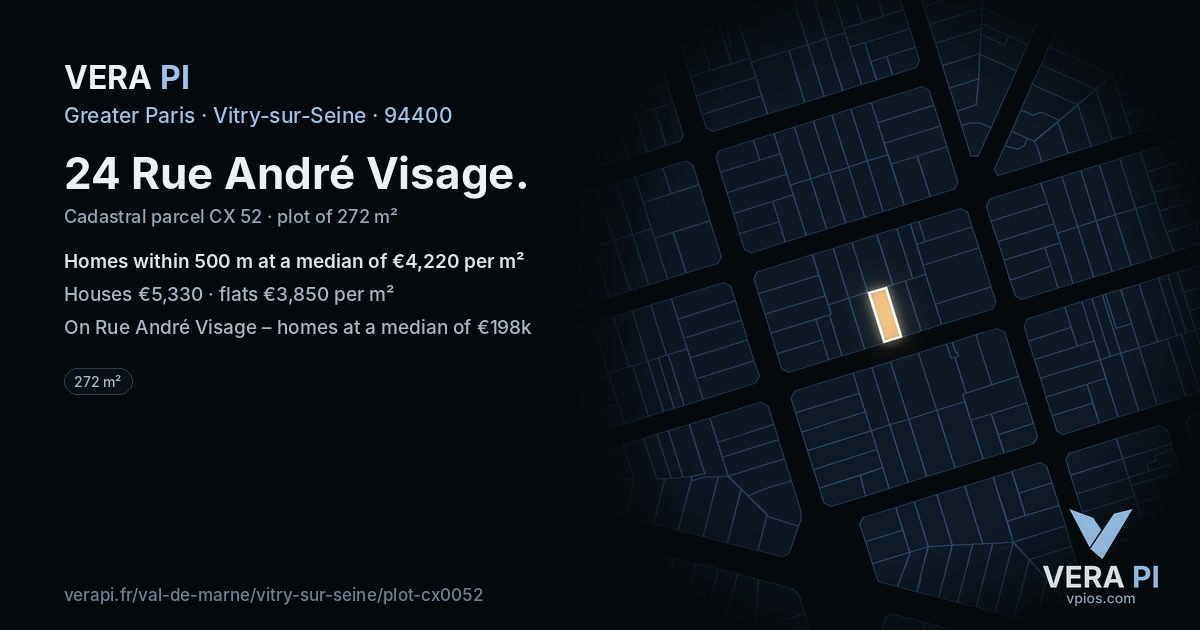 24 Rue André Visage, Vitry-sur-Seine at night – the plot lit, the parcels around coloured by the prices near them