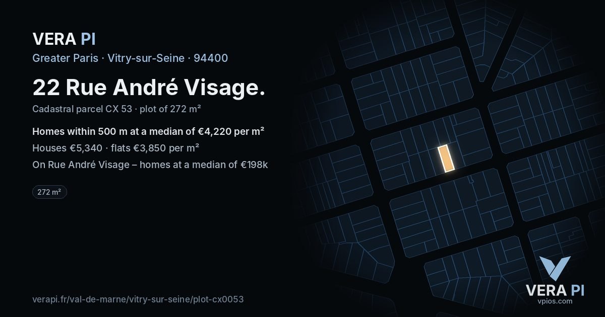 22 Rue André Visage, Vitry-sur-Seine at night – the plot lit, the parcels around coloured by the prices near them