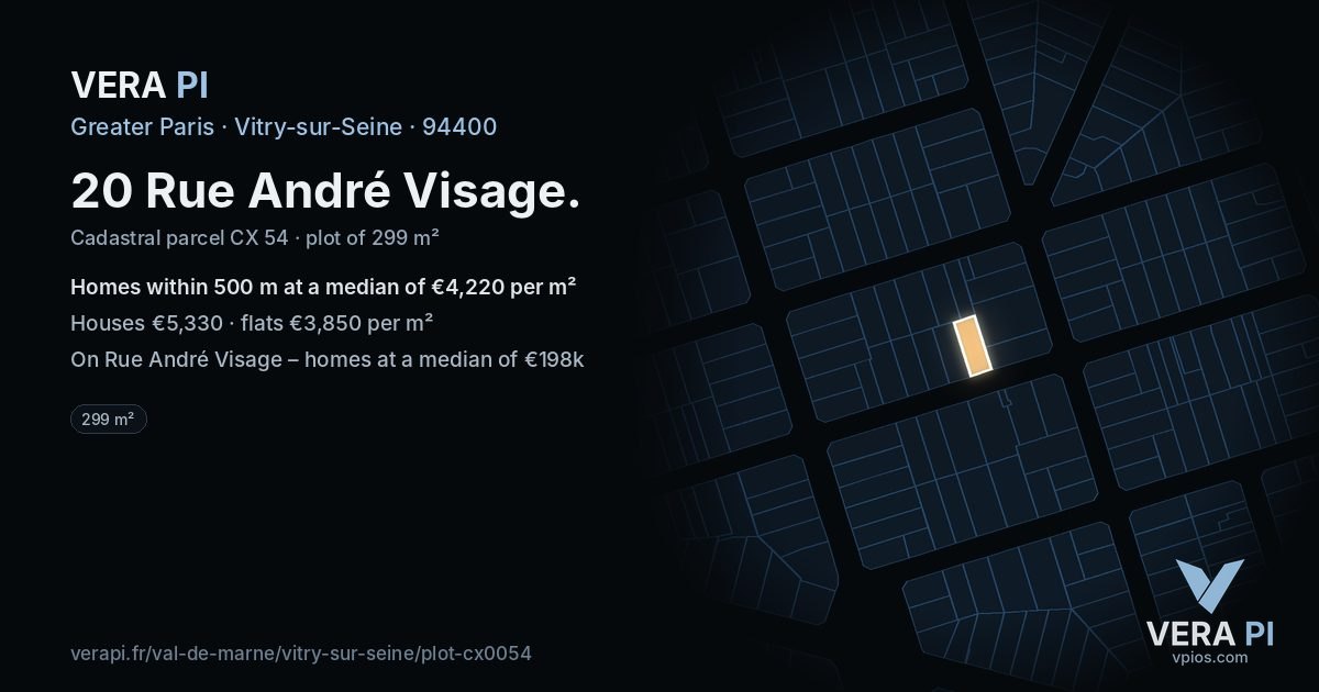 20 Rue André Visage, Vitry-sur-Seine at night – the plot lit, the parcels around coloured by the prices near them