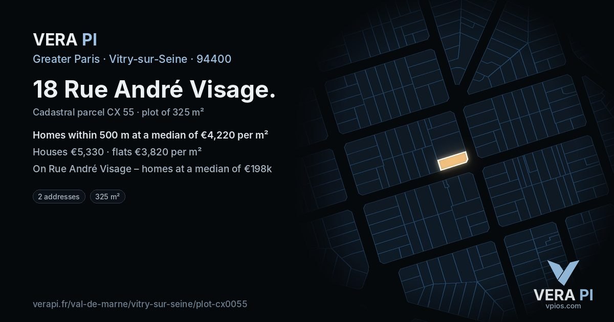 18 Rue André Visage, Vitry-sur-Seine at night – the plot lit, the parcels around coloured by the prices near them