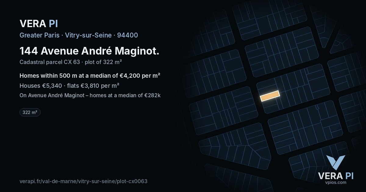 144 Avenue André Maginot, Vitry-sur-Seine at night – the plot lit, the parcels around coloured by the prices near them