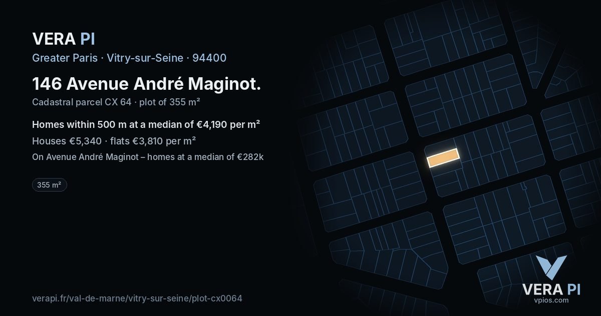 146 Avenue André Maginot, Vitry-sur-Seine at night – the plot lit, the parcels around coloured by the prices near them