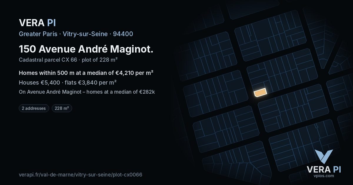 150 Avenue André Maginot, Vitry-sur-Seine at night – the plot lit, the parcels around coloured by the prices near them