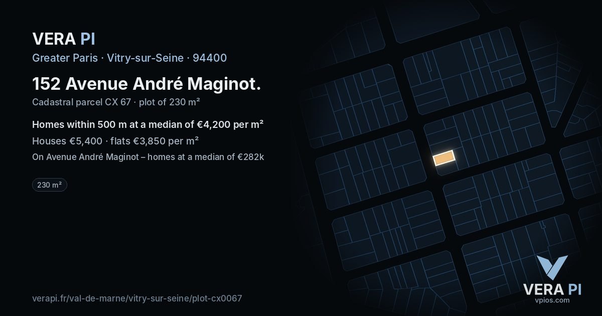 152 Avenue André Maginot, Vitry-sur-Seine at night – the plot lit, the parcels around coloured by the prices near them
