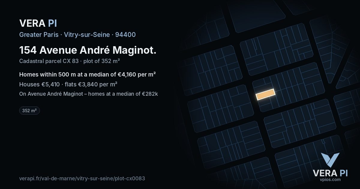 154 Avenue André Maginot, Vitry-sur-Seine at night – the plot lit, the parcels around coloured by the prices near them