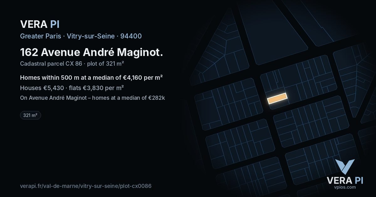 162 Avenue André Maginot, Vitry-sur-Seine at night – the plot lit, the parcels around coloured by the prices near them