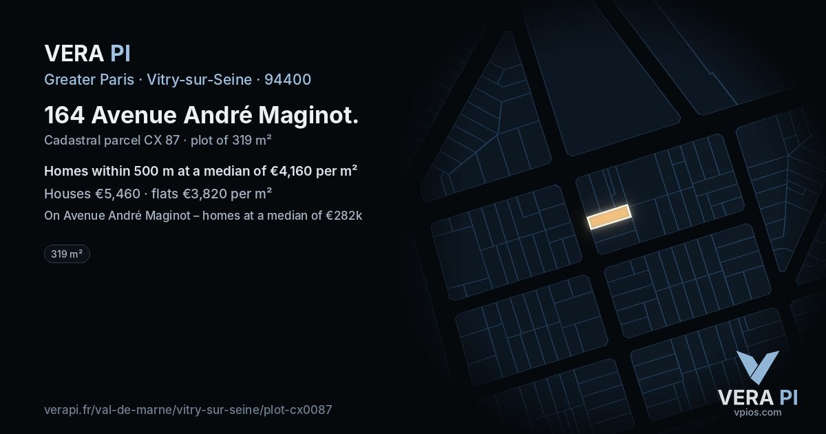 164 Avenue André Maginot, Vitry-sur-Seine at night – the plot lit, the parcels around coloured by the prices near them