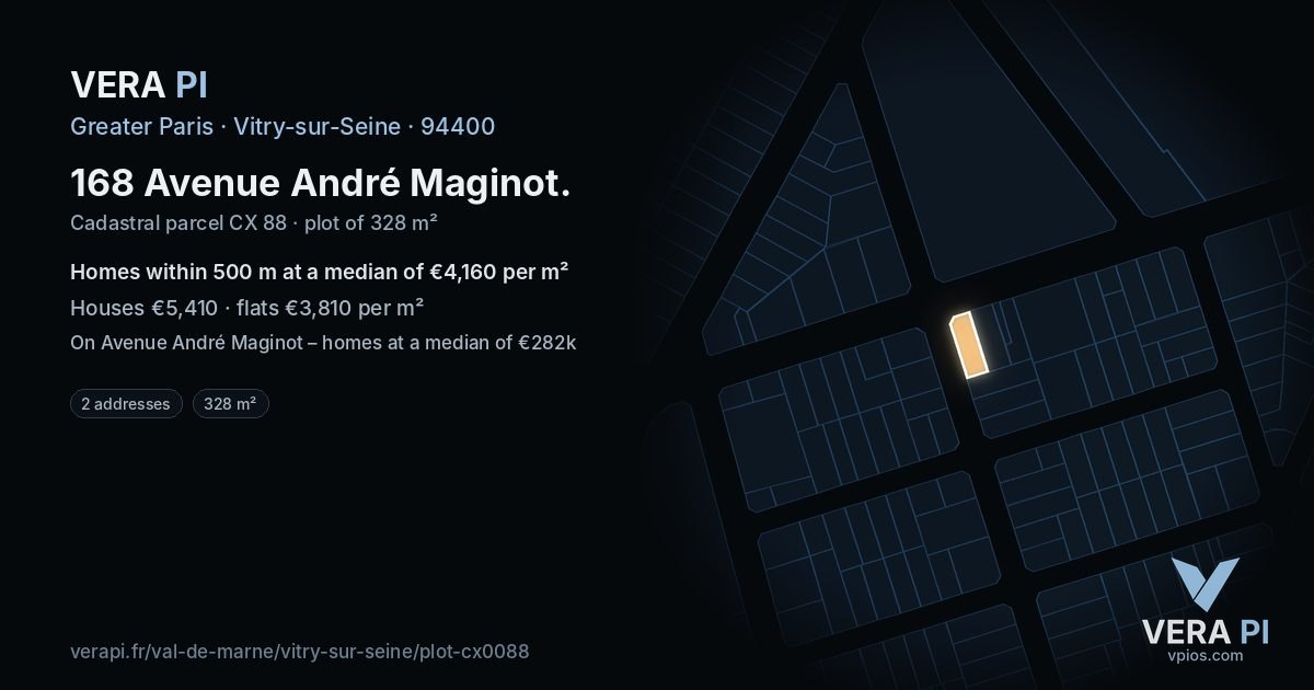 168 Avenue André Maginot, Vitry-sur-Seine at night – the plot lit, the parcels around coloured by the prices near them