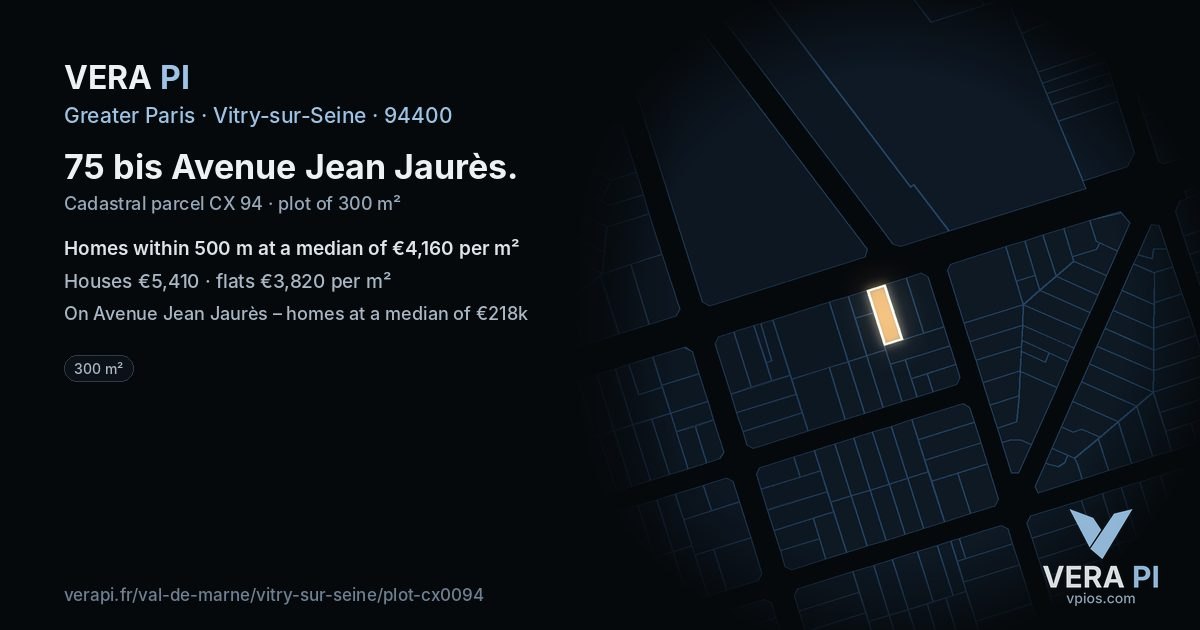 75 bis Avenue Jean Jaurès, Vitry-sur-Seine at night – the plot lit, the parcels around coloured by the prices near them