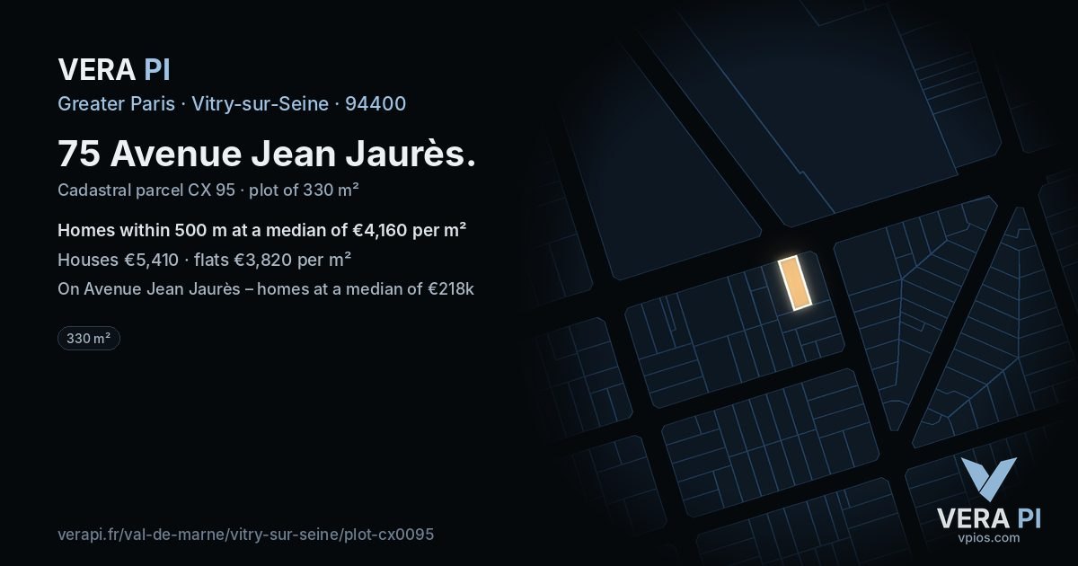 75 Avenue Jean Jaurès, Vitry-sur-Seine at night – the plot lit, the parcels around coloured by the prices near them