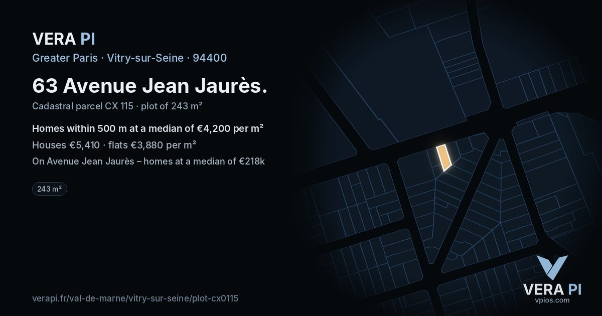 63 Avenue Jean Jaurès, Vitry-sur-Seine at night – the plot lit, the parcels around coloured by the prices near them