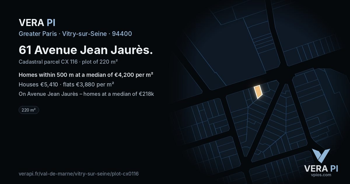 61 Avenue Jean Jaurès, Vitry-sur-Seine at night – the plot lit, the parcels around coloured by the prices near them