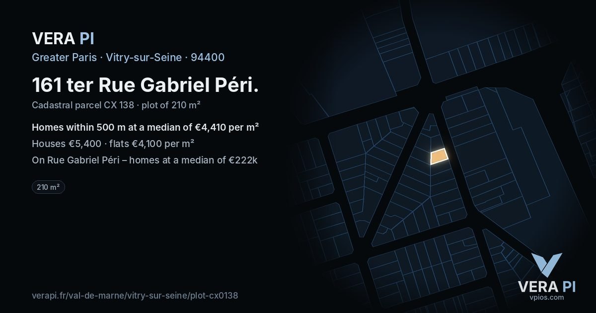 161 ter Rue Gabriel Péri, Vitry-sur-Seine at night – the plot lit, the parcels around coloured by the prices near them