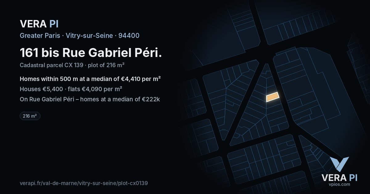 161 bis Rue Gabriel Péri, Vitry-sur-Seine at night – the plot lit, the parcels around coloured by the prices near them