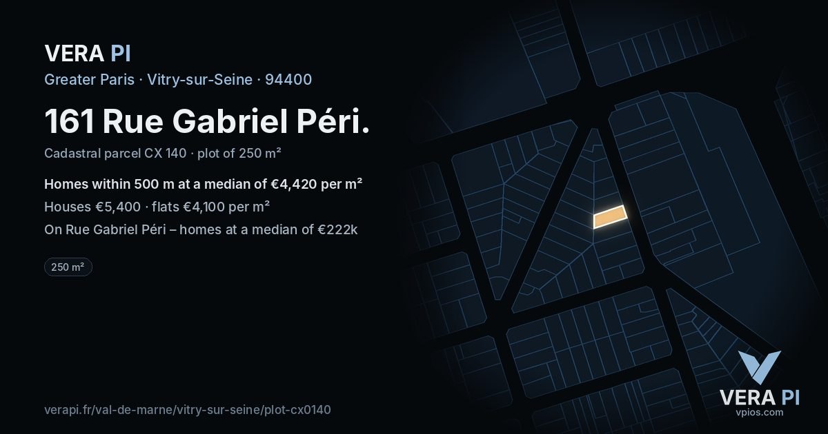 161 Rue Gabriel Péri, Vitry-sur-Seine at night – the plot lit, the parcels around coloured by the prices near them