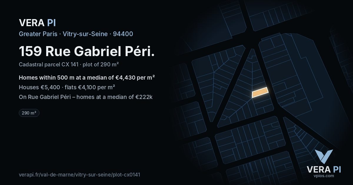 159 Rue Gabriel Péri, Vitry-sur-Seine at night – the plot lit, the parcels around coloured by the prices near them
