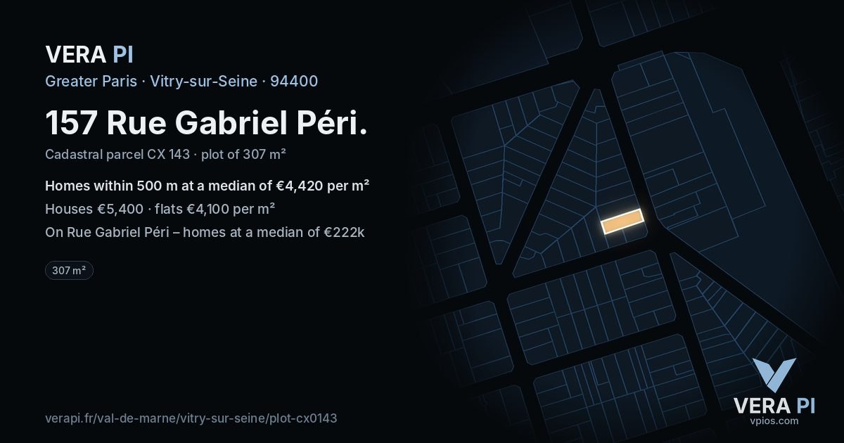 157 Rue Gabriel Péri, Vitry-sur-Seine at night – the plot lit, the parcels around coloured by the prices near them
