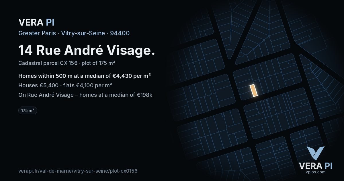 14 Rue André Visage, Vitry-sur-Seine at night – the plot lit, the parcels around coloured by the prices near them