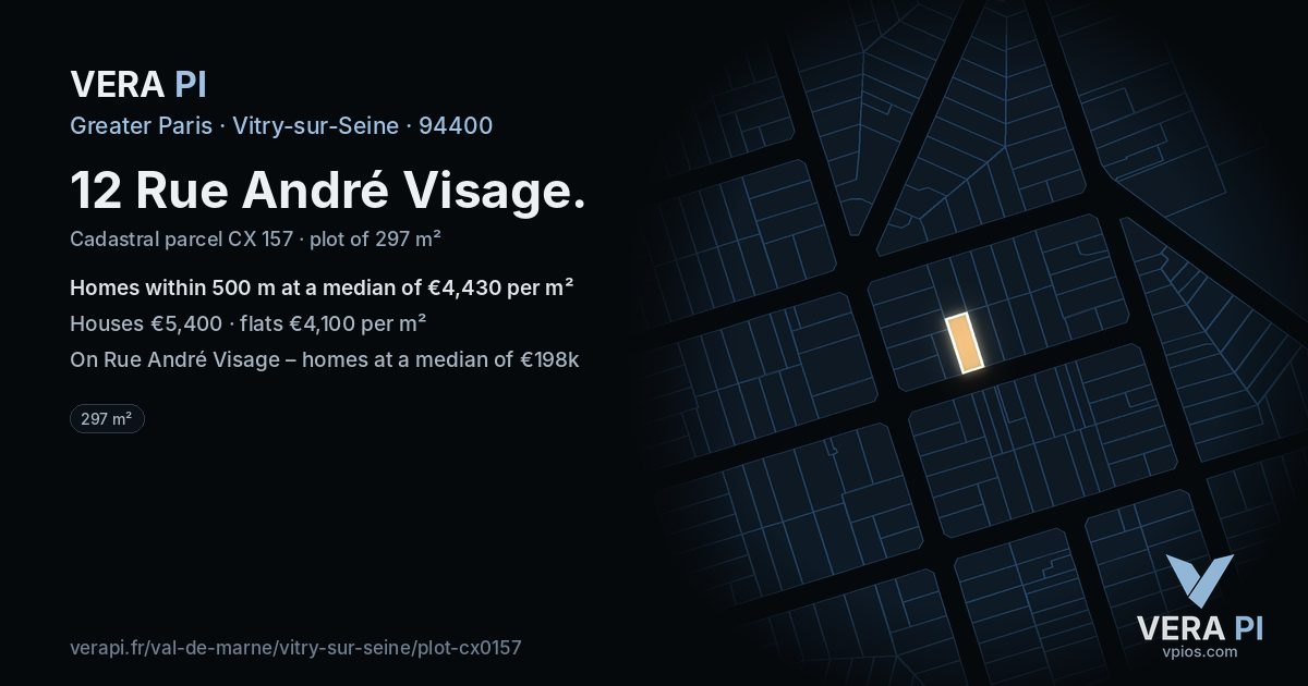 12 Rue André Visage, Vitry-sur-Seine at night – the plot lit, the parcels around coloured by the prices near them