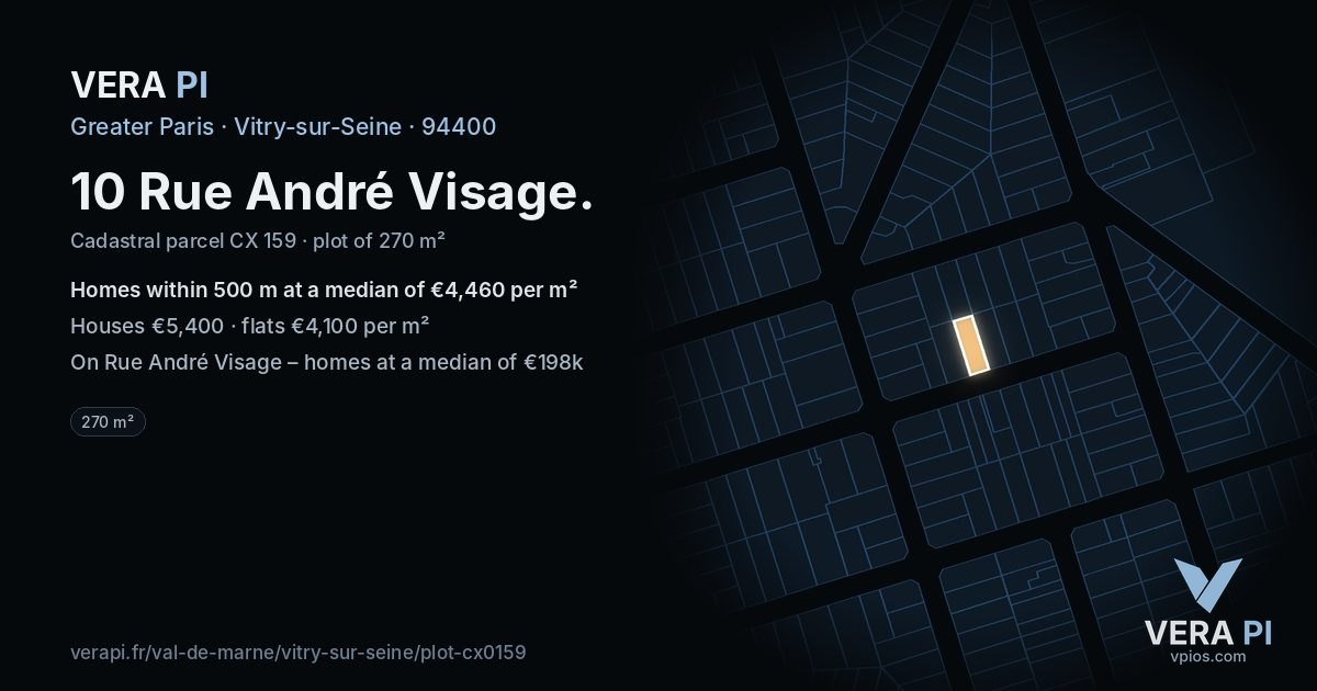 10 Rue André Visage, Vitry-sur-Seine at night – the plot lit, the parcels around coloured by the prices near them