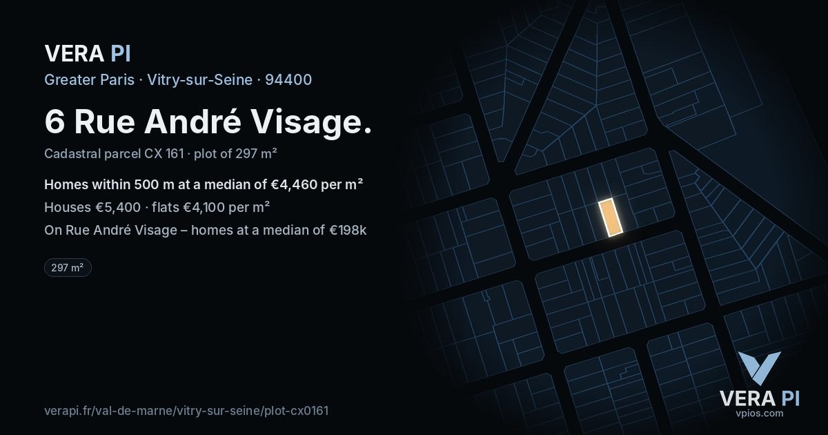6 Rue André Visage, Vitry-sur-Seine at night – the plot lit, the parcels around coloured by the prices near them