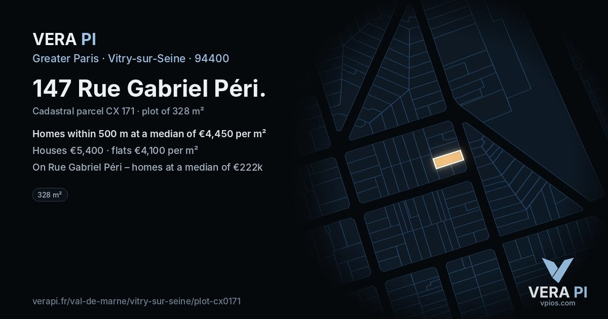 147 Rue Gabriel Péri, Vitry-sur-Seine at night – the plot lit, the parcels around coloured by the prices near them