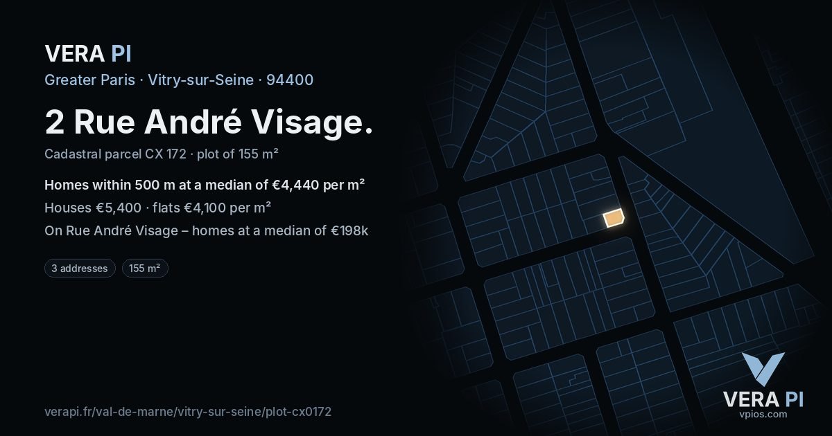 2 Rue André Visage, Vitry-sur-Seine at night – the plot lit, the parcels around coloured by the prices near them