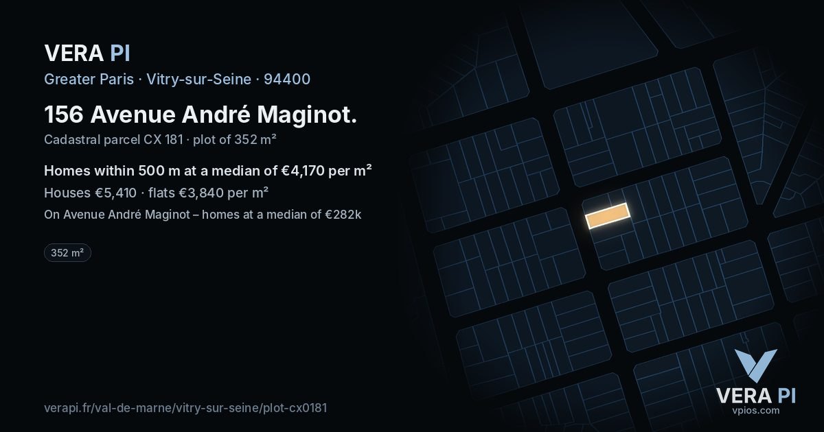 156 Avenue André Maginot, Vitry-sur-Seine at night – the plot lit, the parcels around coloured by the prices near them