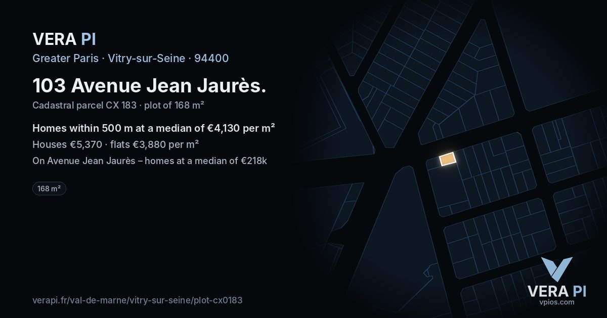 103 Avenue Jean Jaurès, Vitry-sur-Seine at night – the plot lit, the parcels around coloured by the prices near them