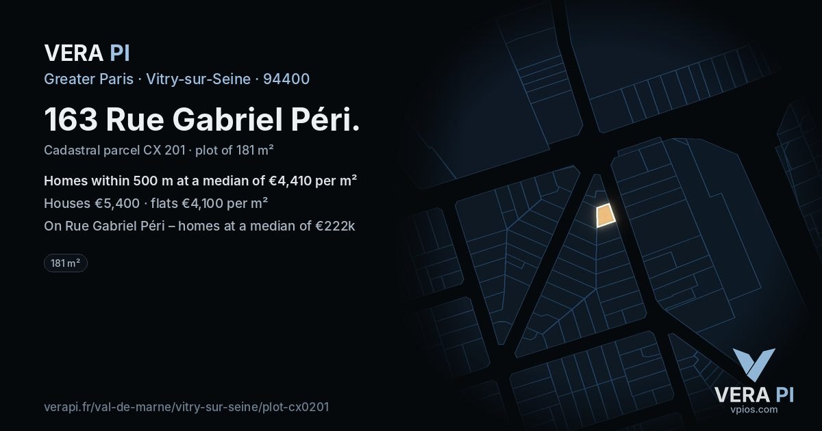 163 Rue Gabriel Péri, Vitry-sur-Seine at night – the plot lit, the parcels around coloured by the prices near them