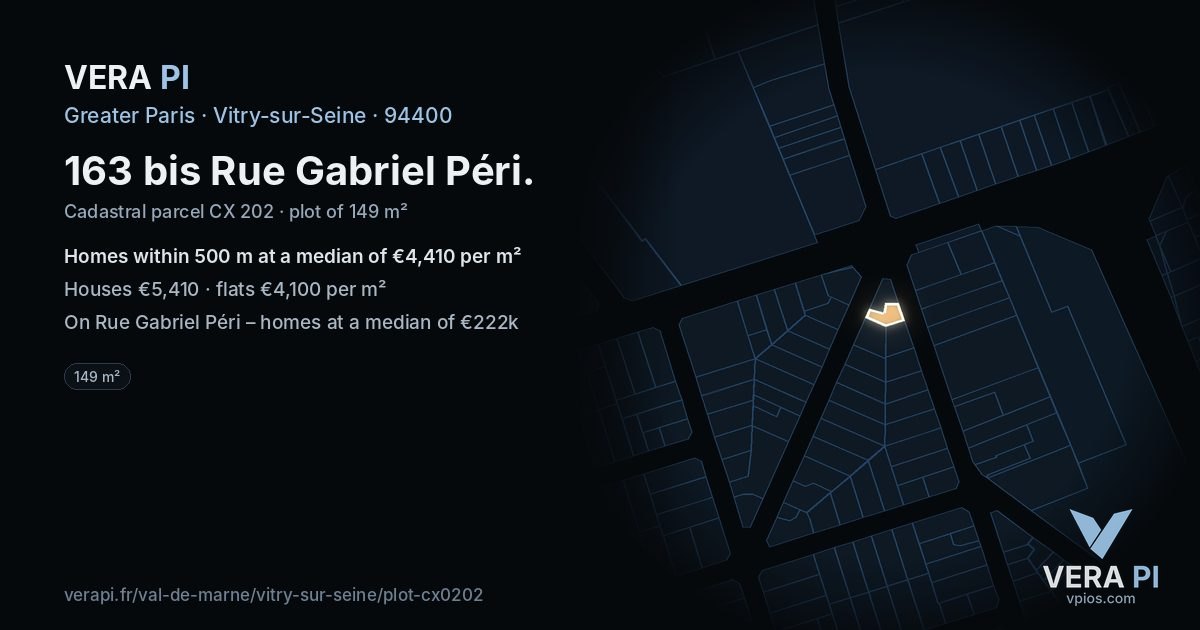 163 bis Rue Gabriel Péri, Vitry-sur-Seine at night – the plot lit, the parcels around coloured by the prices near them