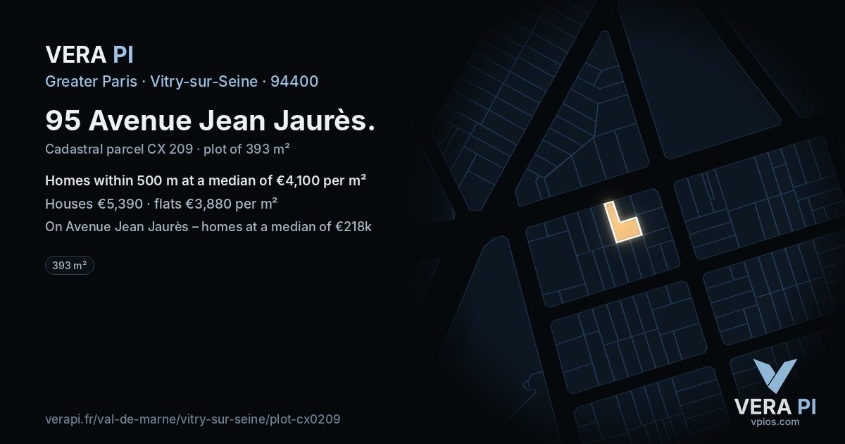 95 Avenue Jean Jaurès, Vitry-sur-Seine at night – the plot lit, the parcels around coloured by the prices near them