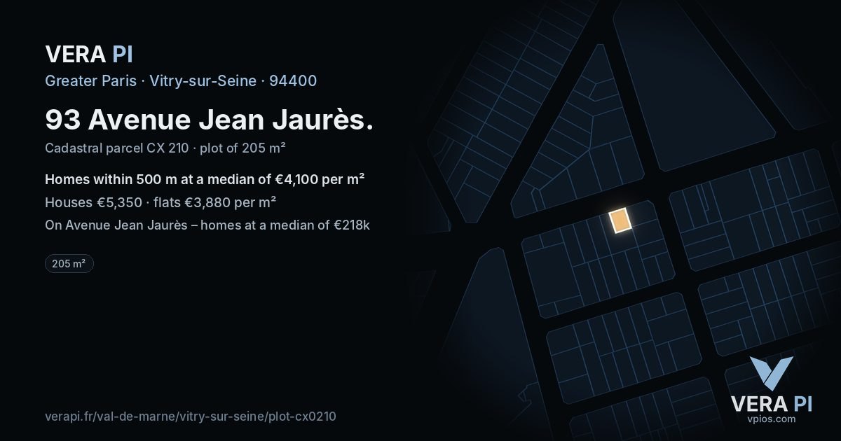 93 Avenue Jean Jaurès, Vitry-sur-Seine at night – the plot lit, the parcels around coloured by the prices near them