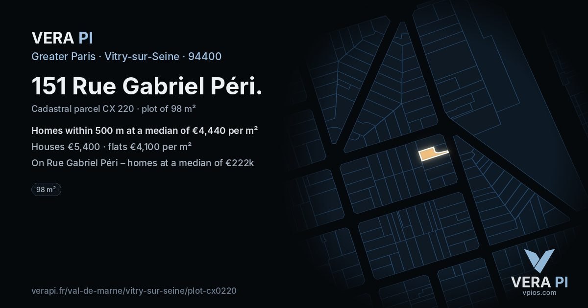 151 Rue Gabriel Péri, Vitry-sur-Seine at night – the plot lit, the parcels around coloured by the prices near them